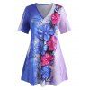Plus Size Flower Tie Dye Print Short Sleeve Tee - BLUE 1X