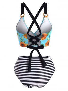 Sunflower Striped Lace Up Tummy Control Tankini Swimwear