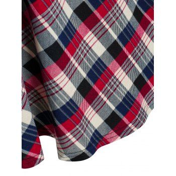 Plaid Print Button Embellished Flare T-shirt