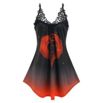 

Plus Size Heart Pattern Lace Insert Ombre Color Tank Top, Black