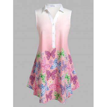 

Plus Size Sleeveless Butterfly Print Ombre Color Blouse, Light pink