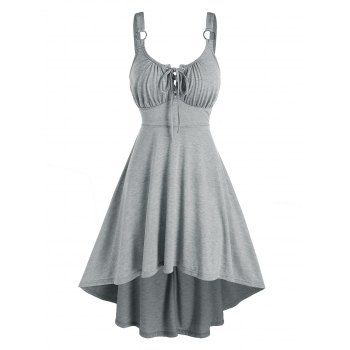 

Sleeveless Lace-up Heathered High Low Dress, Light gray