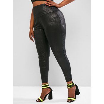 

Plus Size Coated Snakeskin High Waist Leggings, Black