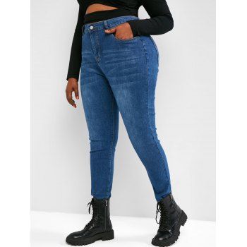 

Plus Size High Waisted Raw Hem Tapered Jeans, Blue