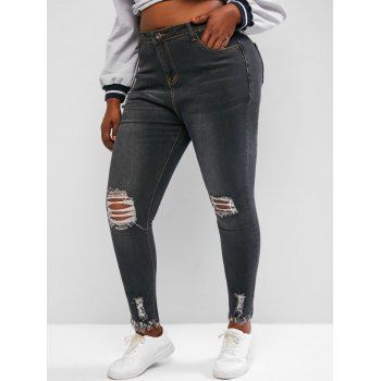 

Plus Size Raw Hem Skinny Distressed Jeans, Gray