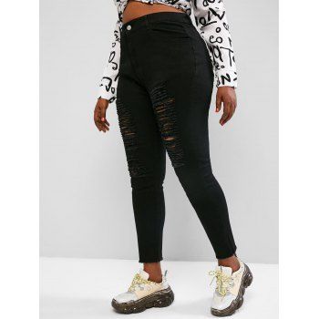 

Plus Size Ripped Raw Hem Skinny Jeans, Black