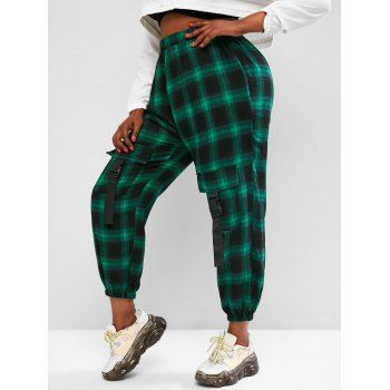 

Plus Size Plaid Buckled Cargo Pants, Green