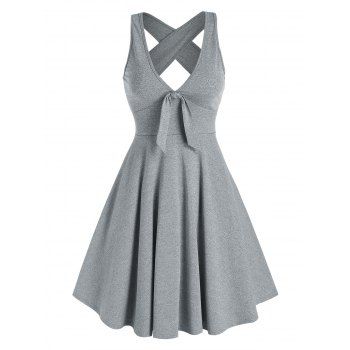 

Bowknot Plunging Neckline Crisscross Dress, Gray