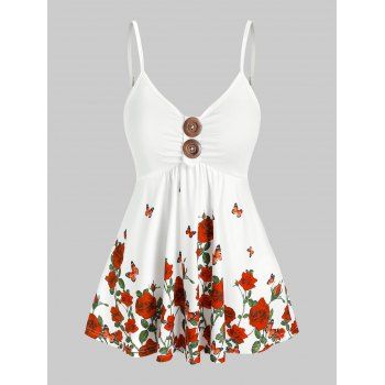 

Flower Pattern Button Cami Tank Top, White