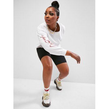 

Plus Size Letter Embroidered Solid Sweatshirt, White
