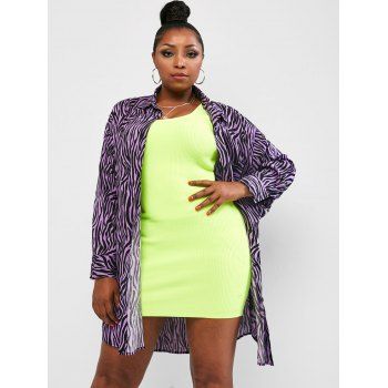 

Plus Size Zebra Print Front Pocket Shirt, Purple