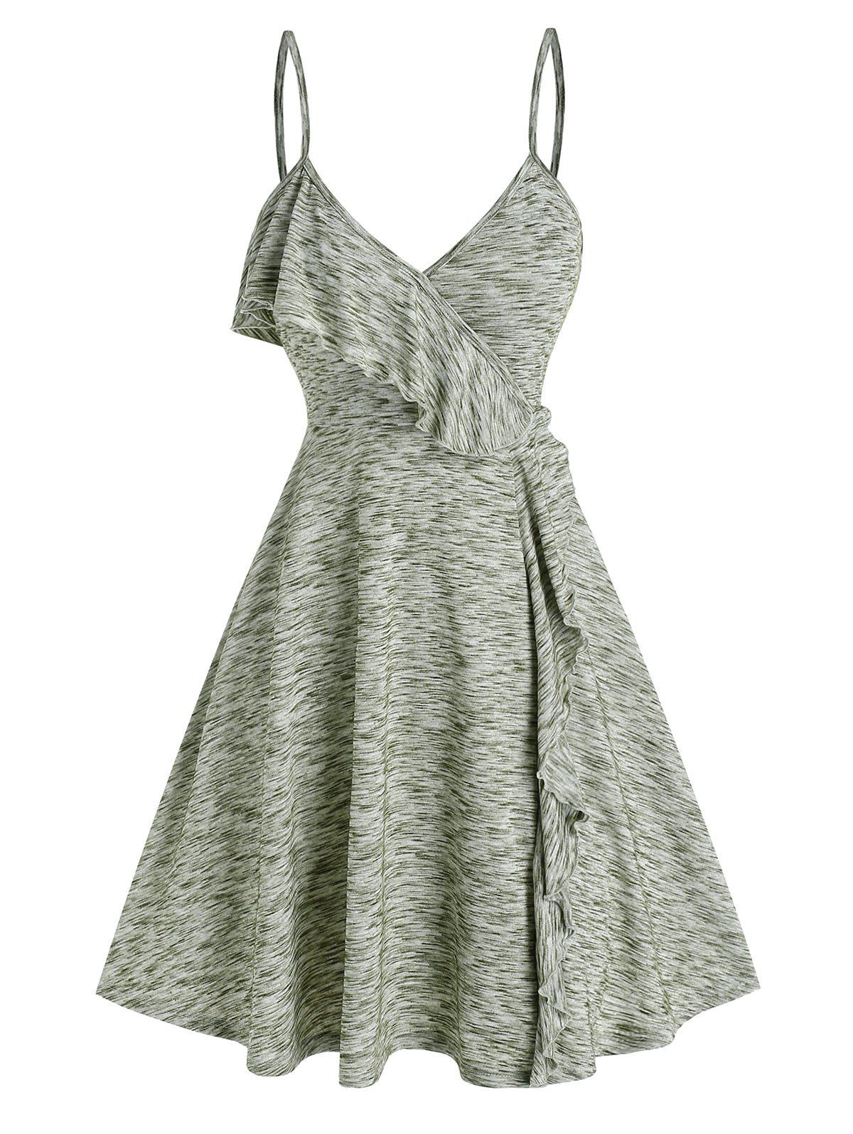 Flounce Surplice Asymmetric Slip Dress - LIGHT GREEN L