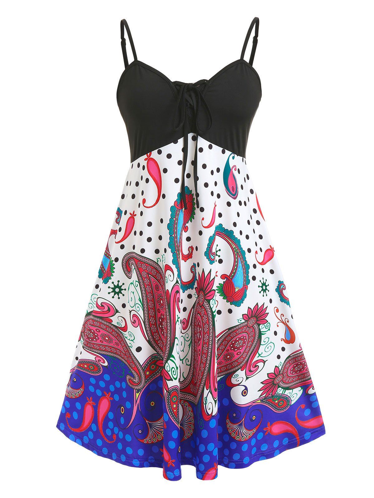 Plus Size Paisley Dot Pattern Slip Holiday Dress - multicolor L
