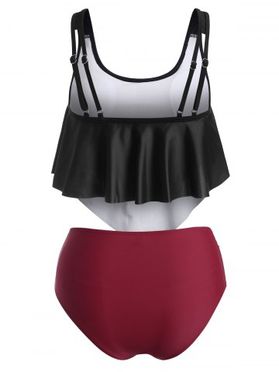 Sun Moon Print Flounce Overlay Tummy Control Tankini Swimwear