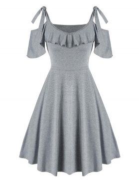 Cold Shoulder Tie Knot Ruffled Dress