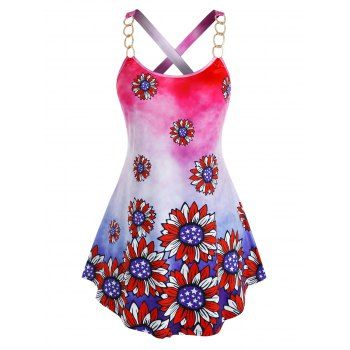 

Plus Size Flower Print Crisscross Tie Dye Tank Top, Multicolor