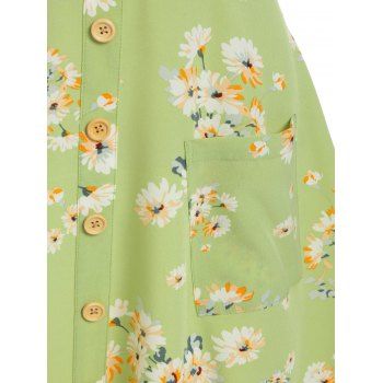 Bohemian Sundress Floral Print Pockets Fit and Flare Dress