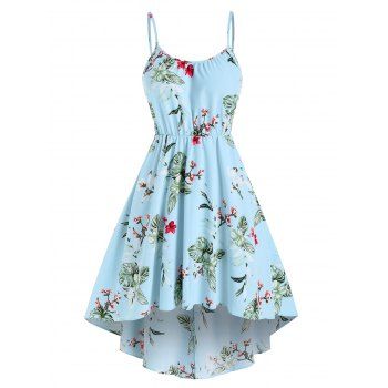 

Bohemian Sundress Floral Print High Low Midi Dress, Light blue