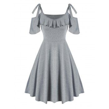 

Cold Shoulder Tie Knot Ruffled Dress, Gray