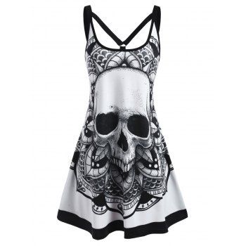 

Summer Gothic Skull Flower O Ring Strappy Tank Dress, Black