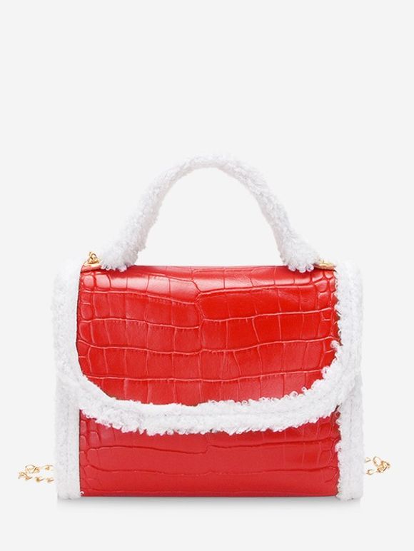 Sac à Main avec Chaîne à Bord en Fausse Fourrure - Rouge Rubis 