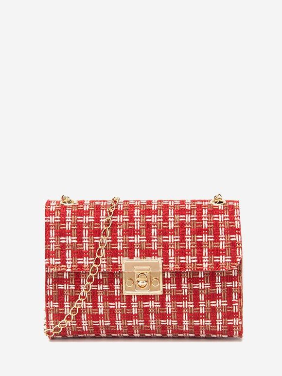 Sac à Bandoulière à Chaîne Motif à Carreaux - Rouge Lave 