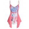 Débardeur Irrégulier Bandeau 2 en 1 à Imprimé Plume Fleur Bohème - Rose clair S