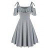 Robe Nouée à Epaule Dénudée à Volants en Ligne A - Gris XL
