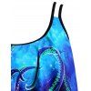 Flounce Overlay Octopus Print Tummy Control Tankini Swimwear - multicolor S