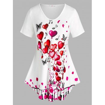 

Plus Size Heart Print T Shirt, White