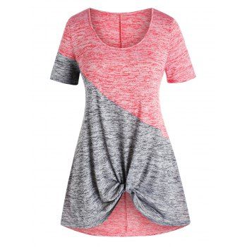 

Plus Size Front Twist Two Tone Tee, Multicolor