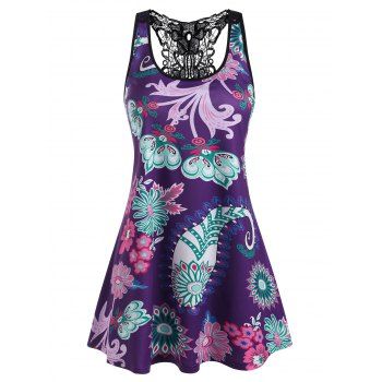 

Plus Size Paisley Flower Applique Racerback Tank Top, Purple