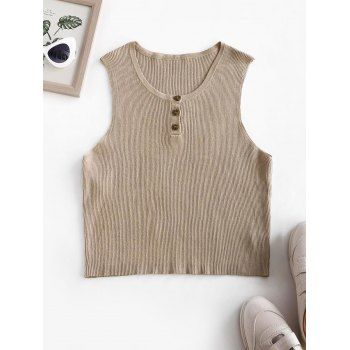 

Plus Size Half Button Knit Tank Top, Light coffee