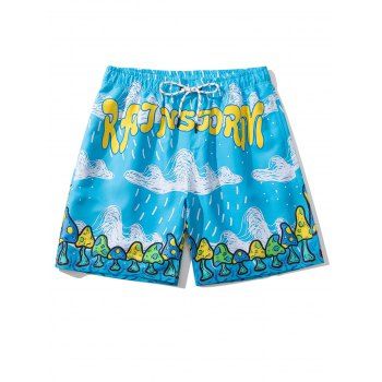 

Letter Cloud Mushroom Print Graphic Beach Shorts, Deep sky blue