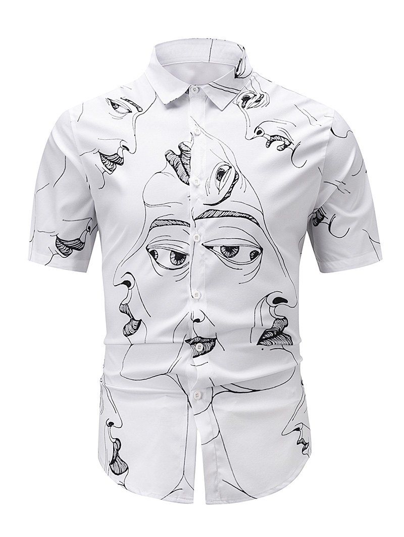 Figure Drawing Print Button Up Shirt - WHITE 2XL