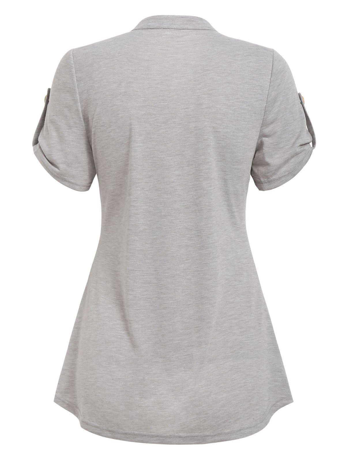 Download 29% OFF 2021 Mock Button Short Sleeve Heathered T-shirt In LIGHT GRAY | DressLily