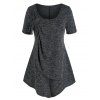 T-shirt Asymétrique Superposé Noué de Grande Taille - Noir 1X