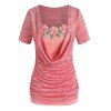 Ensemble de T-shirt Teinté Grande Taille à Col Bénitier et de Débardeur Applique Fleuri - Rouge 3X