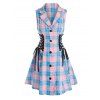 Robe Boutonnée à Carreaux Imprimée sans Manches à Lacets - multicolor XXXL