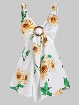 Sunflower Print O Ring Tied Tank Top