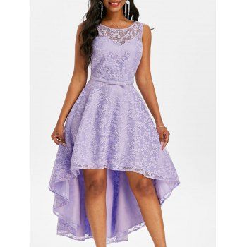 

Lace V Back Dip Hem Midi Party Dress, Light purple