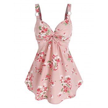 

Front Twist Floral Print Tank Top, Light pink