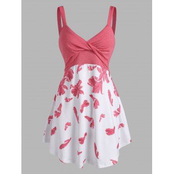 

Flower Print Twisted Backless Longline Tank Top, Light pink