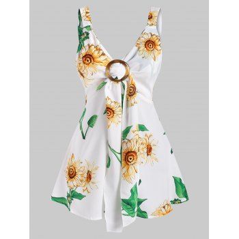 Sunflower Print O Ring Tied Tank Top
