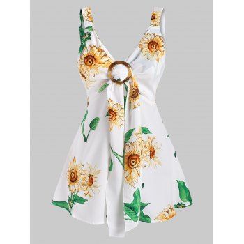

Sunflower Print O Ring Tied Tank Top, Multicolor