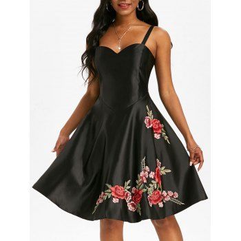 

Applique Flower Party A Line Dress, Black