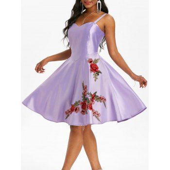 

Applique Flower Party A Line Dress, Purple