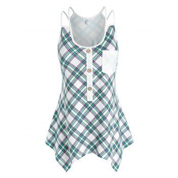 

Plus Size Plaid Pocket Handkerchief Tank Top, Multicolor