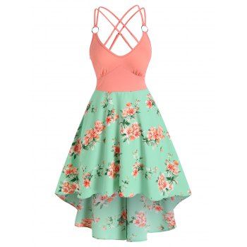 

Strappy Floral Print High Low Dress, Light pink