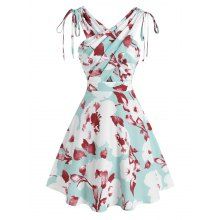 dresslily Summer Crisscross Cinched Floral Print Cut Out Mini Dress